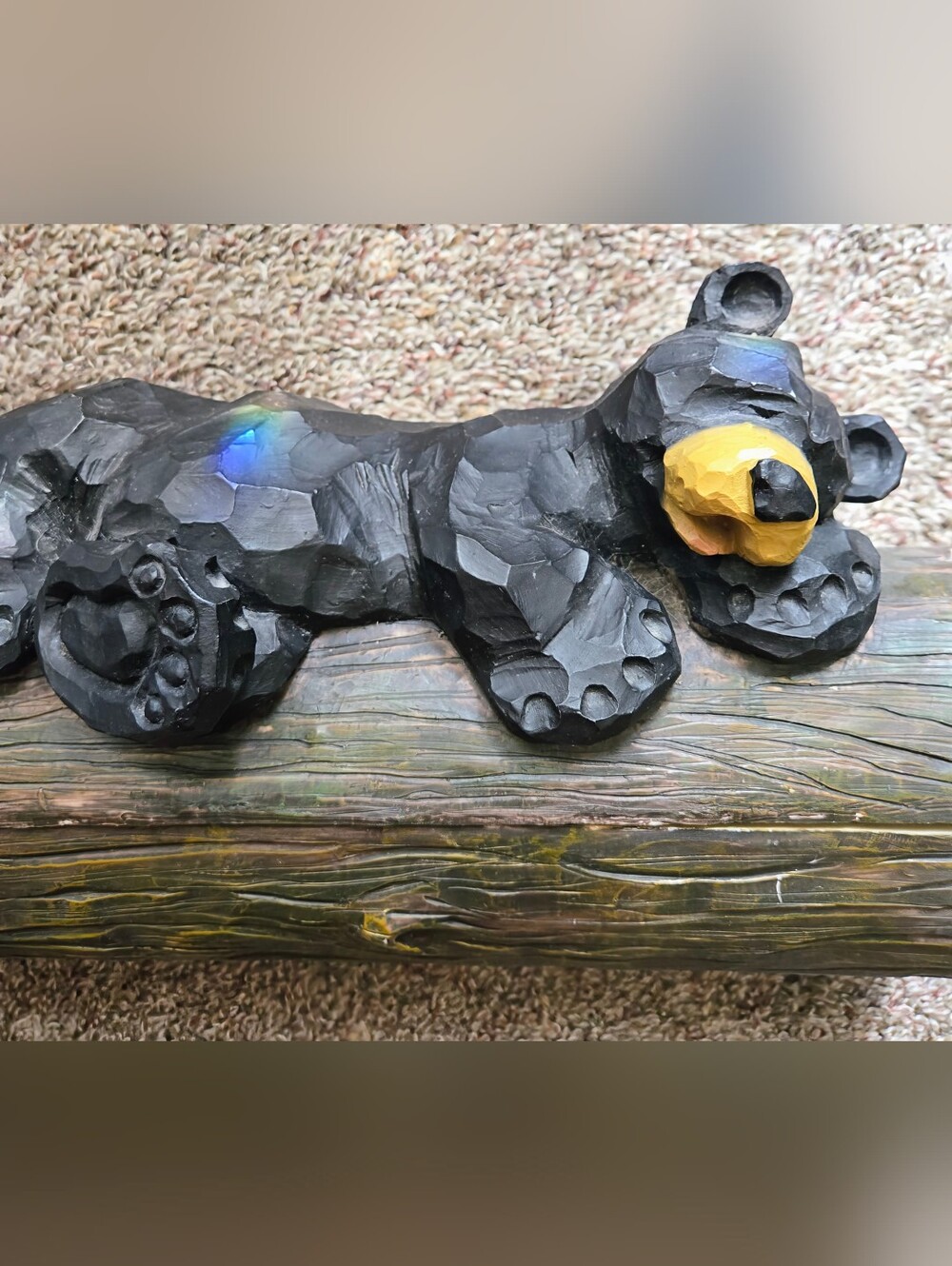 Vintage Rustic Hard Plastic Black Bear Sleeping On A Log Hinged Storage Box - Picture 5 of 12